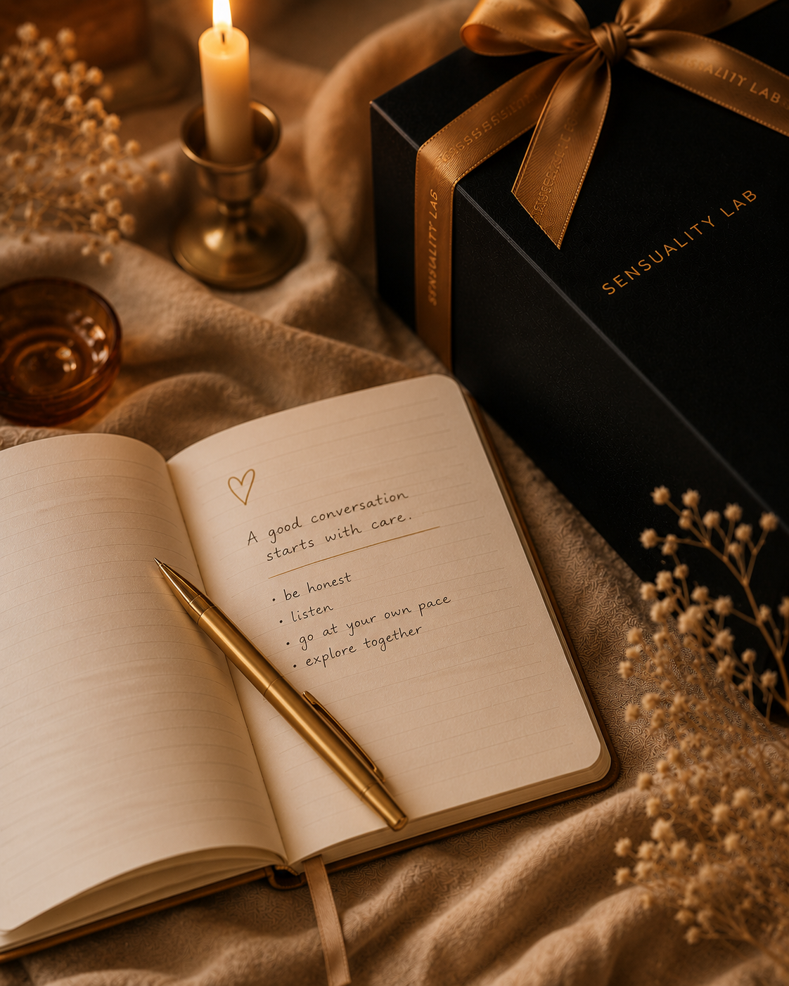 Warm imagery for a guide on how to introduce wellness products into a relationship